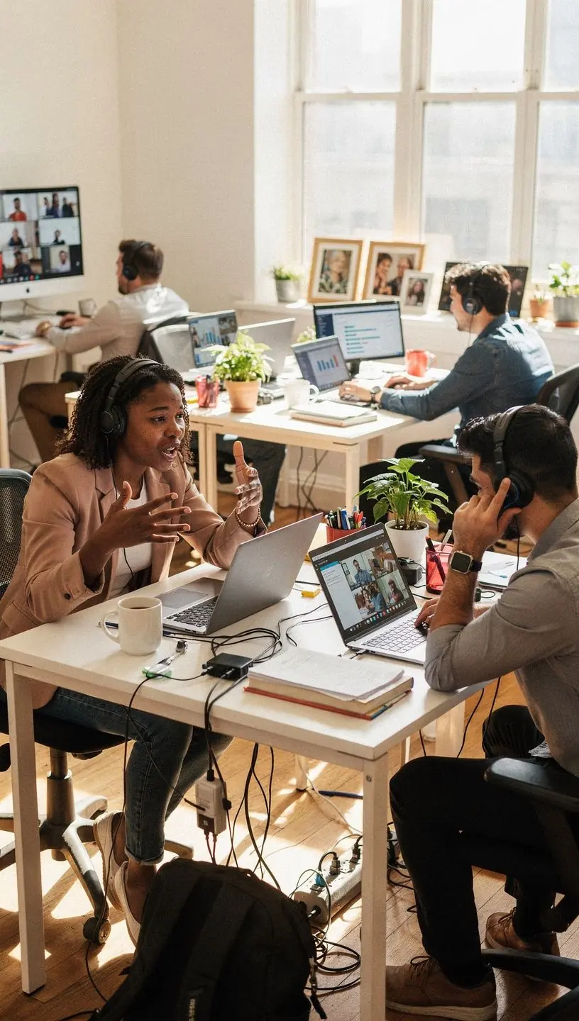 Freelancers collaborating in modern office for SEO strategies